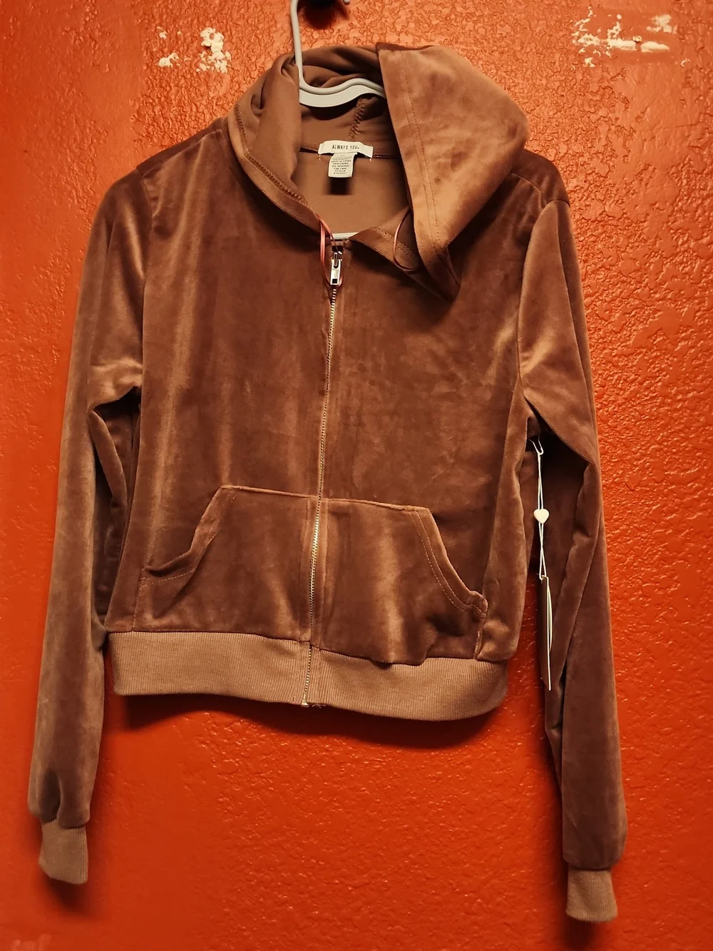 Always Brown Velour Zip Hoodie Jacket